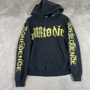 100 Pure To Die Hoodie Mens Small Black Band Merch Hardcore Punk Goth Y2K